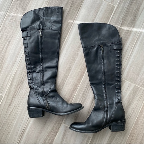 VINCE CAMUTO Studded Back Knee High Black Leather Boots - Picture 2 of 3